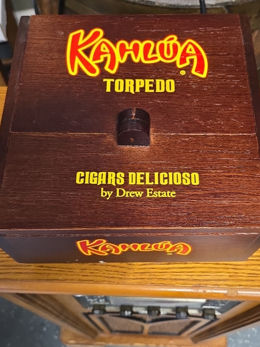 Vintage Kahlua Torpedo Cigar Box Empty Wooden Drew Estate Cigars Delicioso Nic.
